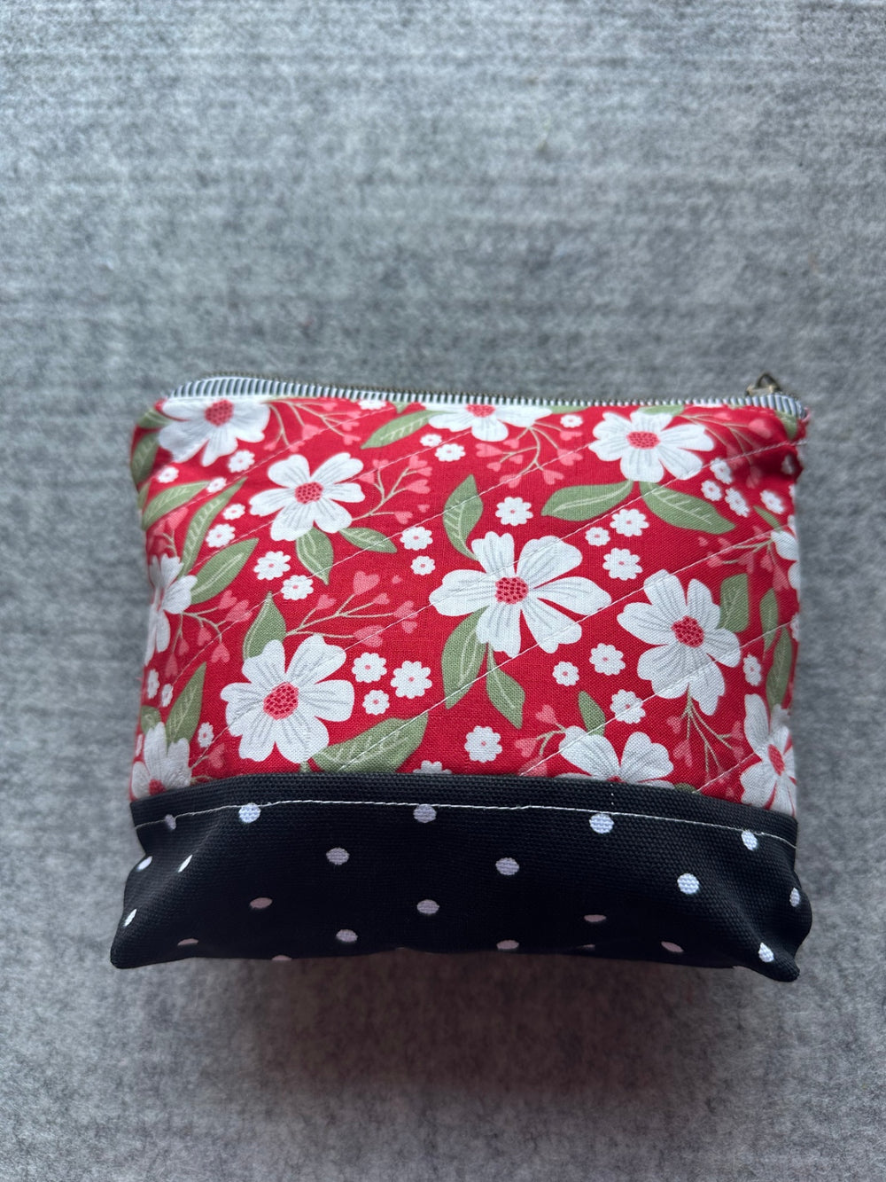 08 - Paisley Pouch Makeup Bag (Medium Pink & Red Floral with Black/White Polka Dot base)
