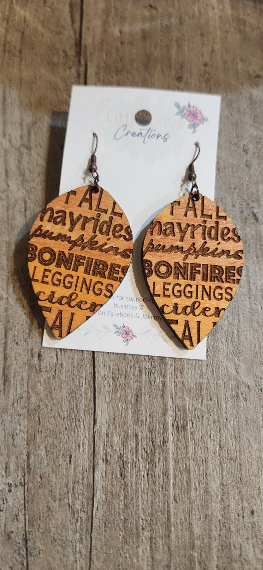 Wood Fall Word Dangle Earring 