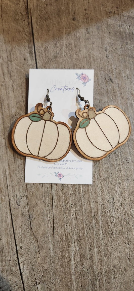 Wood White Pumpkin Dangle Earring 