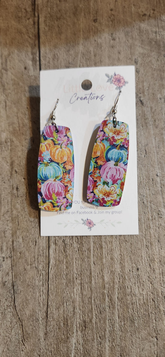 Acrylic Floral Pumpkin Design Dangle Earring 