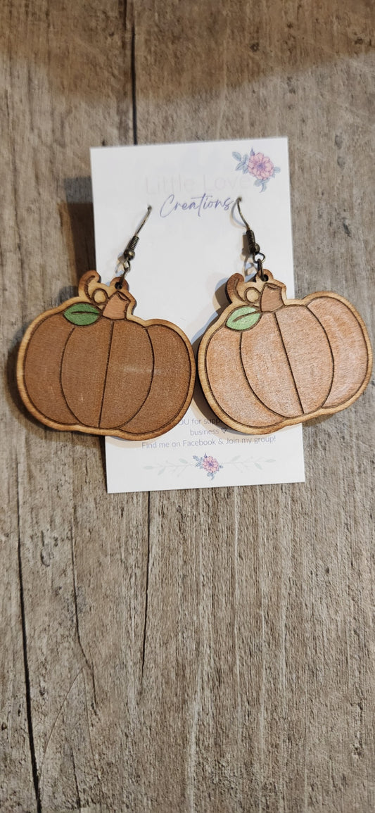 Wood Orange Brown pumpkin dangle earrings 