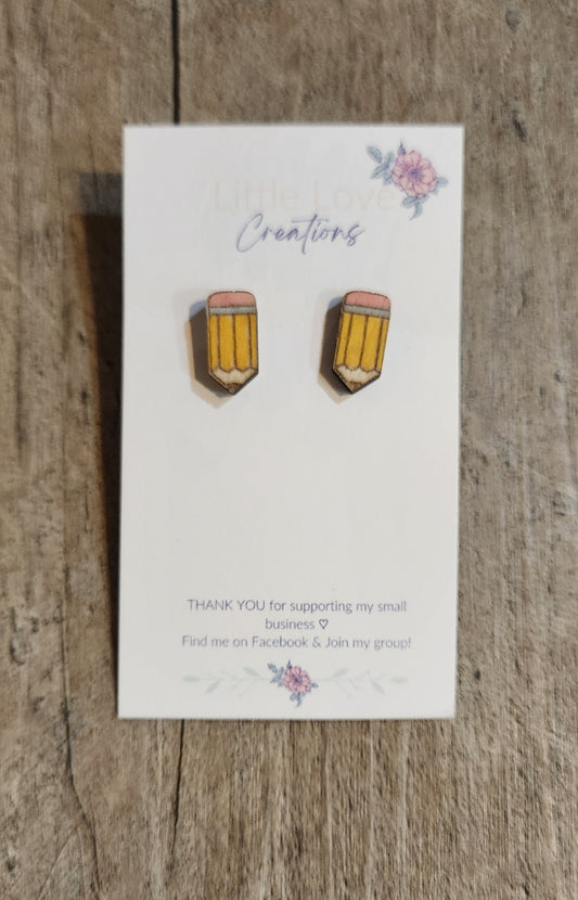 Wood Pencil Stud Earring 