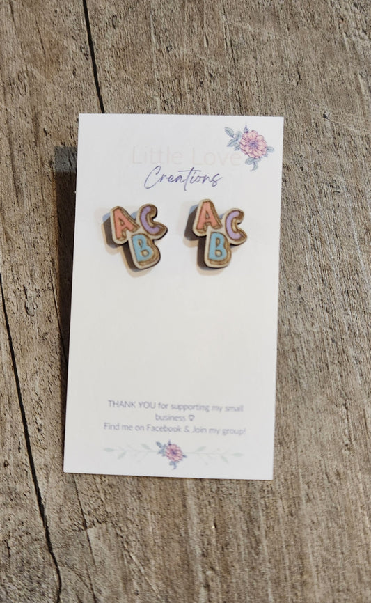 Wood Pastel ABC Stud Earring 