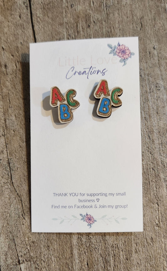 Wood ABC Stud Earring 