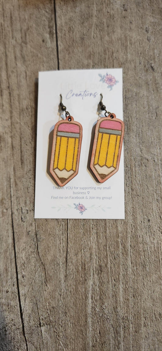 Wood Pencil Dangle Earrings