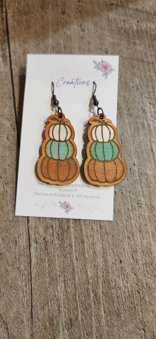 Wood 3 tier Pumpkin dangle earring