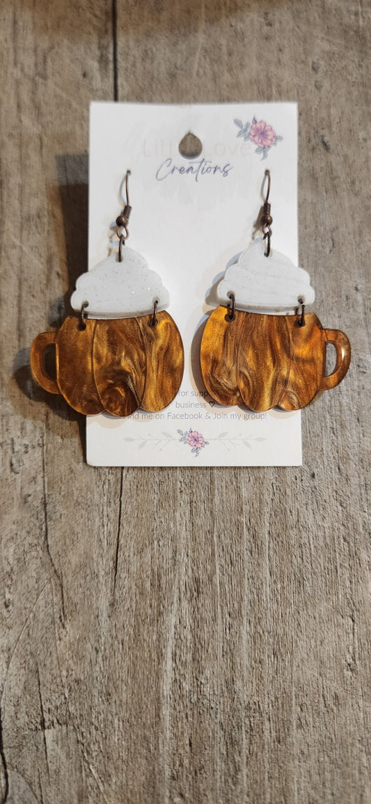 Acrylic Pumpkin Coffee Dangle Earring 