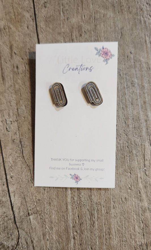 Wood Paperclip Stud Earring 