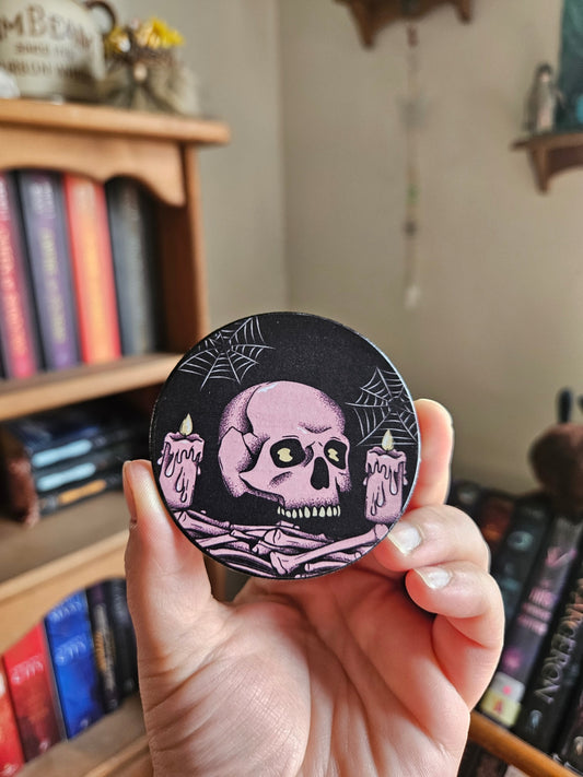 Pink Skull with candles, Halloween Decorative Magnet 