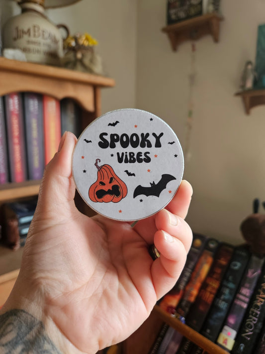 Spooky Vibes”  Decorative Magnet. Pumpkin & Bat Halloween Decor