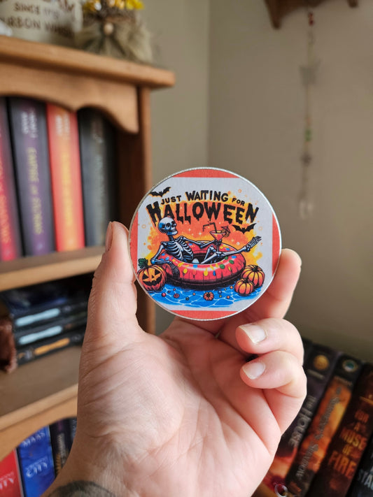 Just Waiting for Halloween” Skeleton Magnet