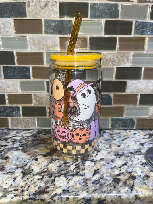 Too cute to spooky glass cup