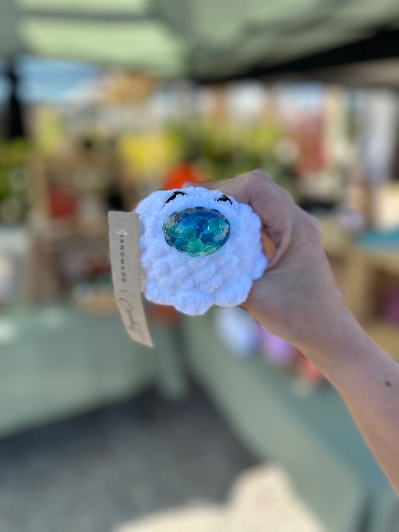 Crochet squishy ghost stress ball 