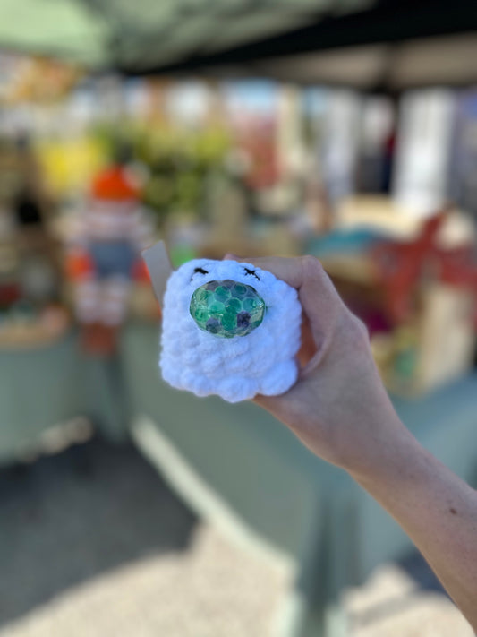 Crochet squishy ghost stress ball 