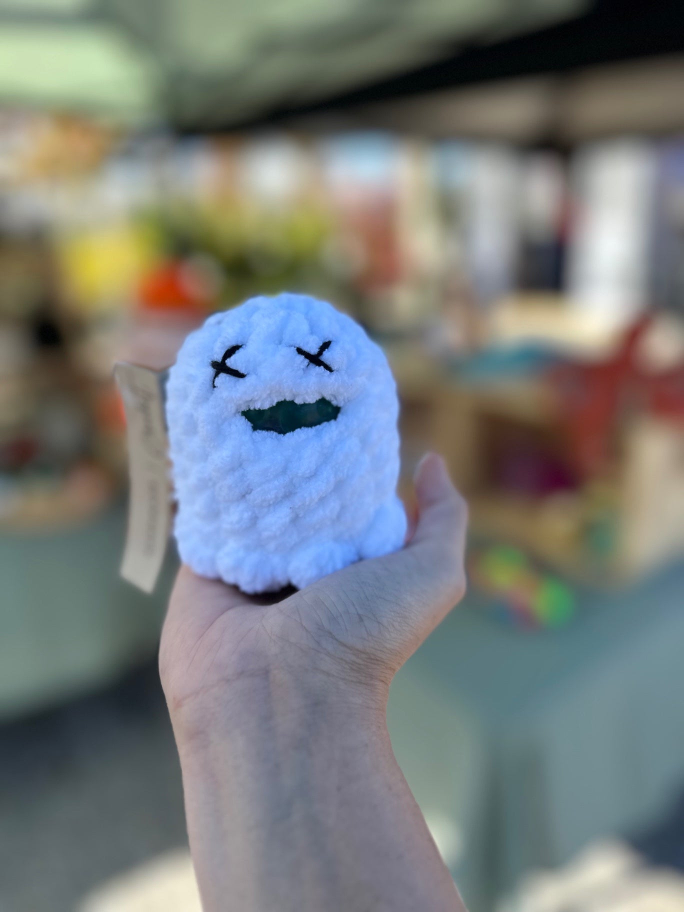 Crochet squishy ghost stress ball 