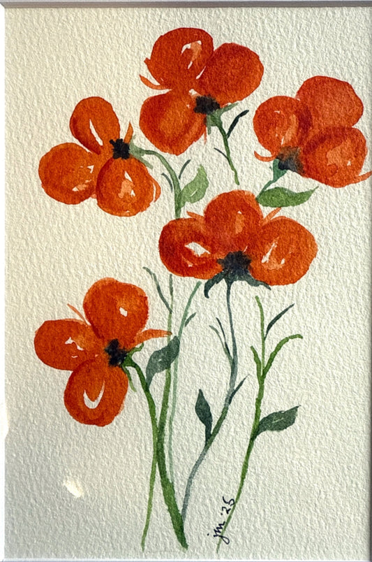 Orange Flowers Water Color Painting Matted 