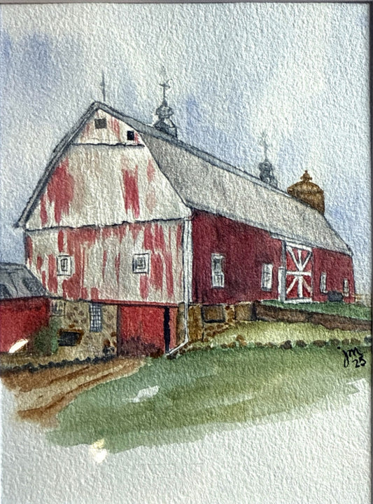 Big Barn Water Color Painting Matted 