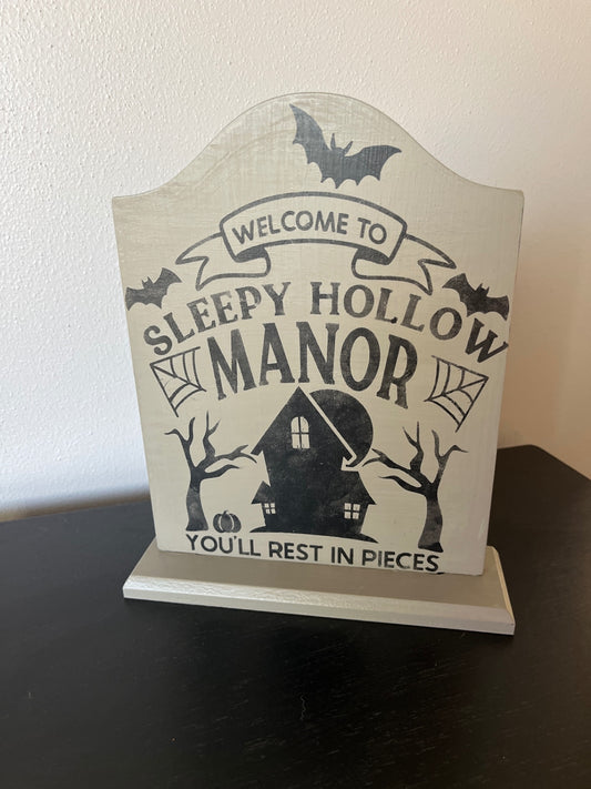 Sleepy Hollow Manor Tombstone Halloween Sign