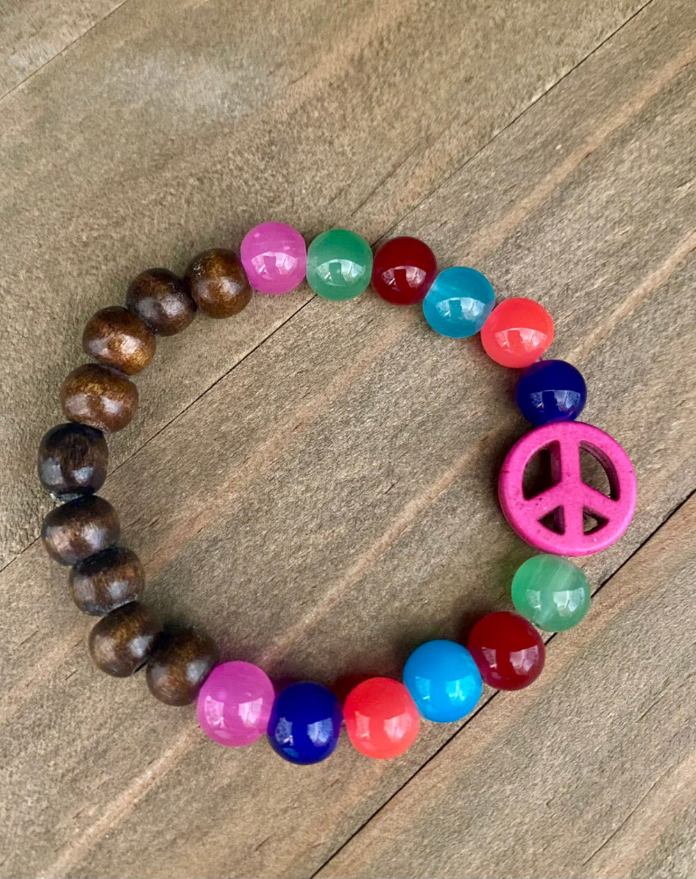 042 - Kids Peace Sign Stretch Beaded Bracelet