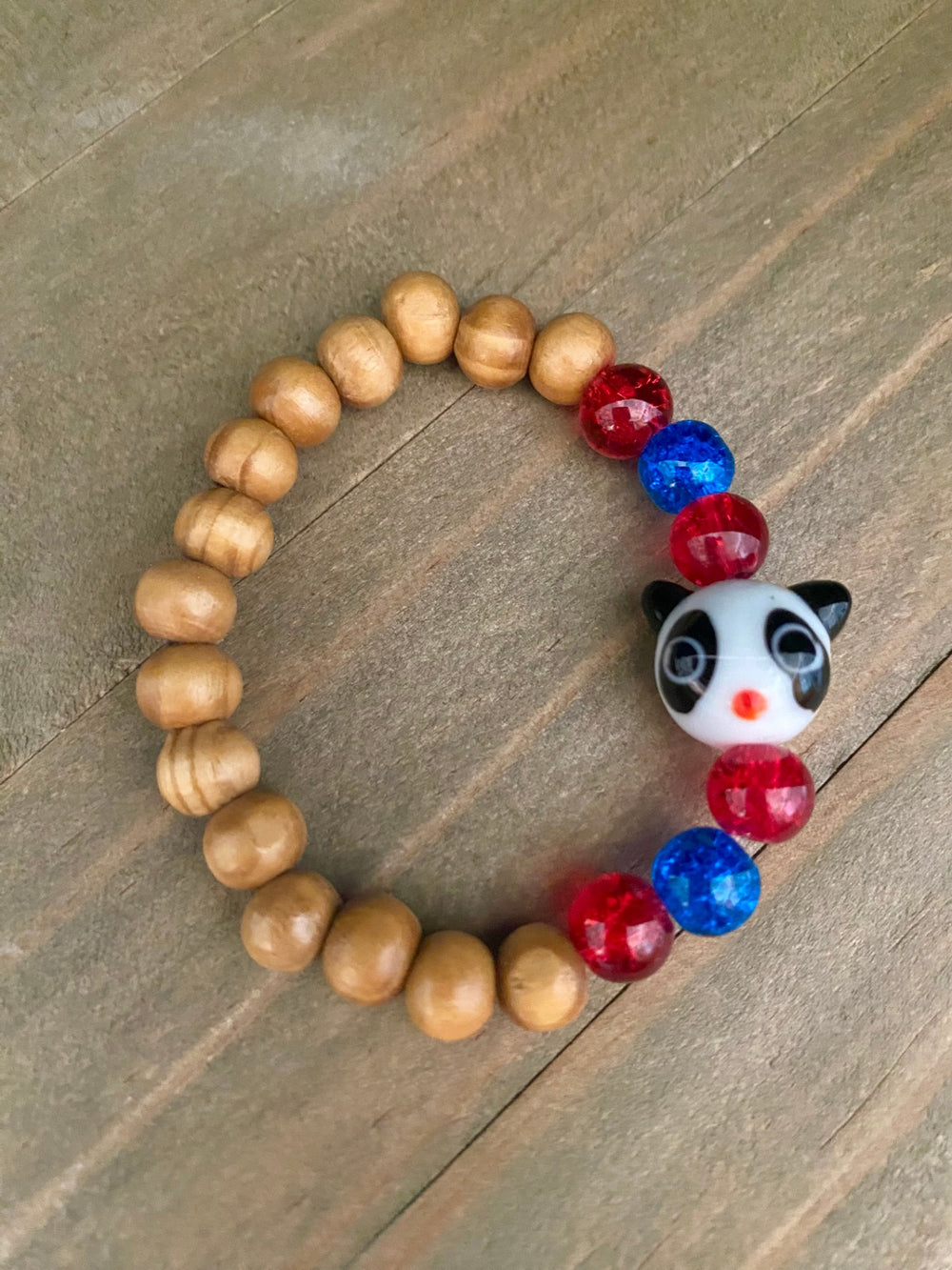 042 - Kids Panda Bear Stretch Beaded Bracelet