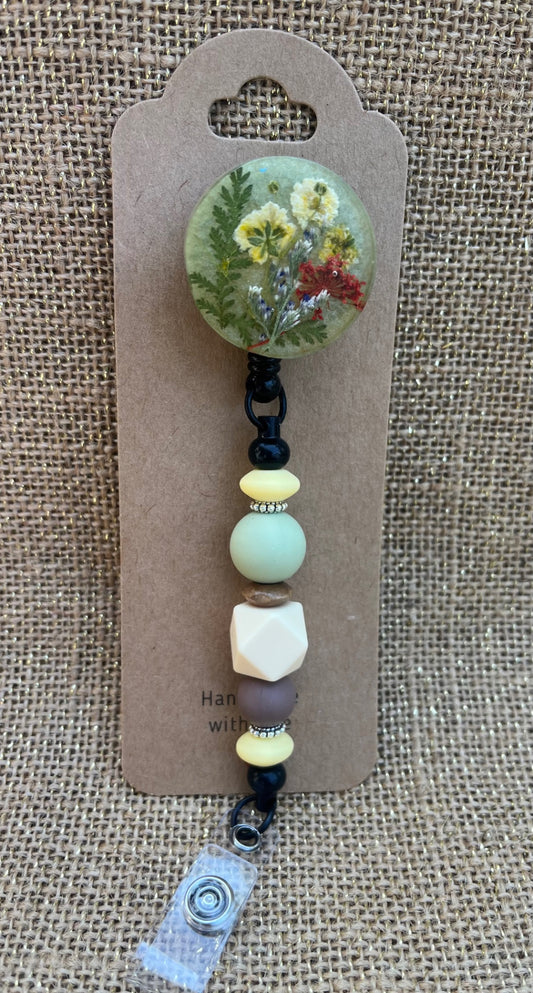 Bloom on the Job: Floral Resin Badge Reel with Silicone Beads