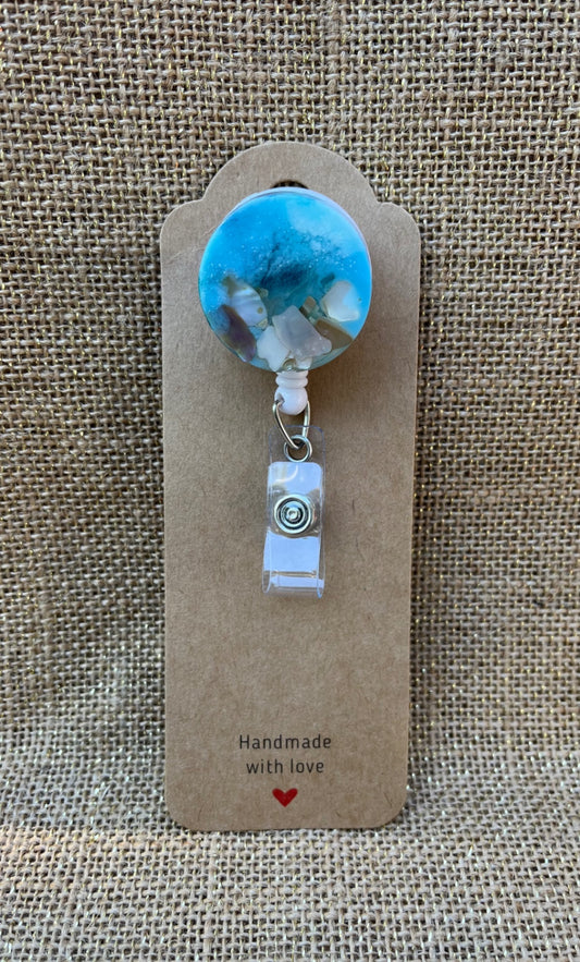 Seaside Sparkle Resin Badge Reel with Shells