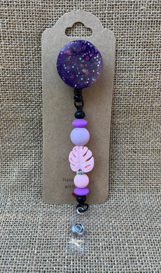 Glitter Pop Resin ID Reel with Pink and Purple Beads