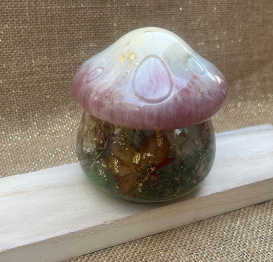 Whimsical Resin Mushroom Container with Botanical Accent