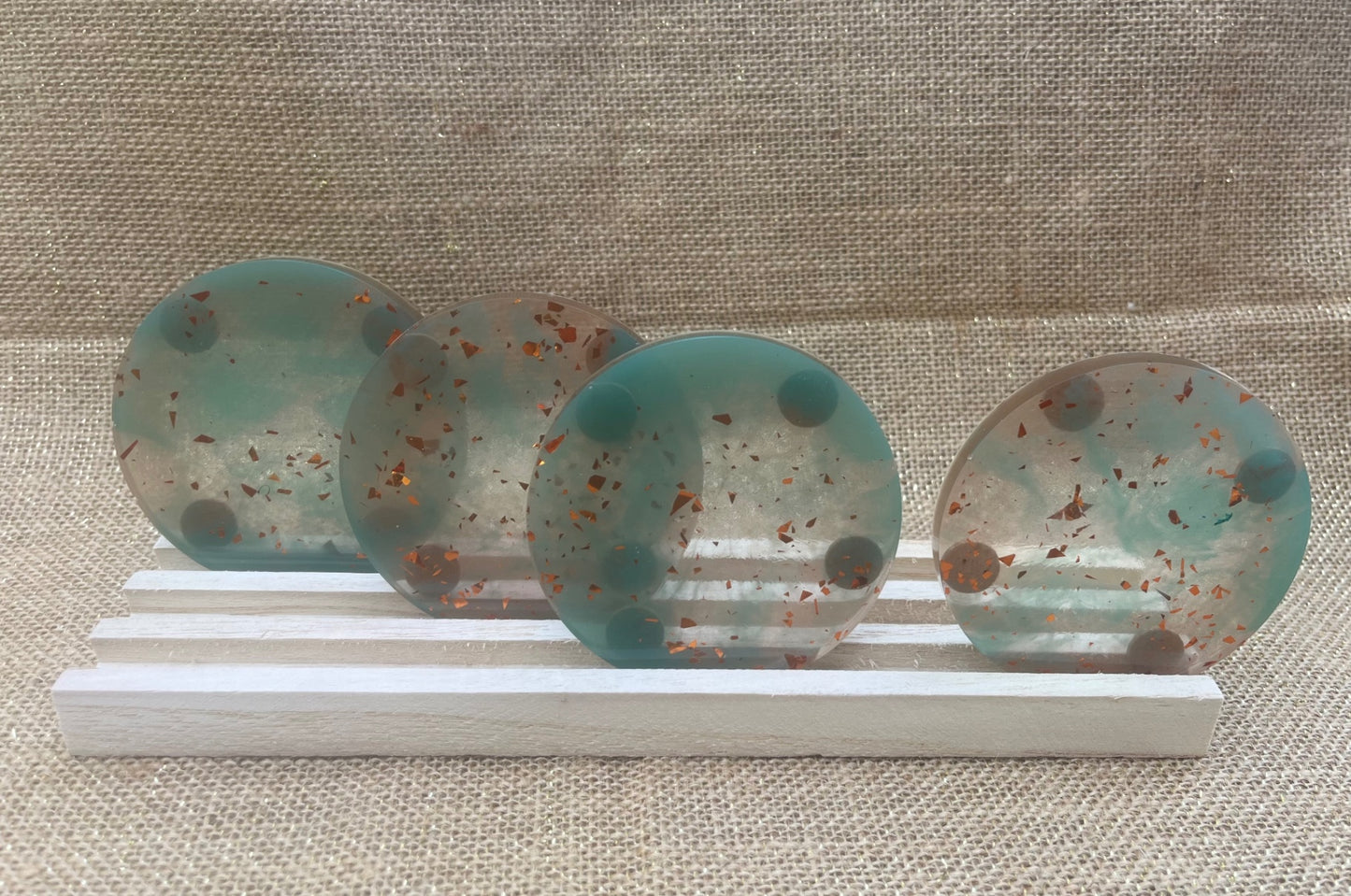 Grounded Elegance – Blue, Green & Copper Resin Coasters