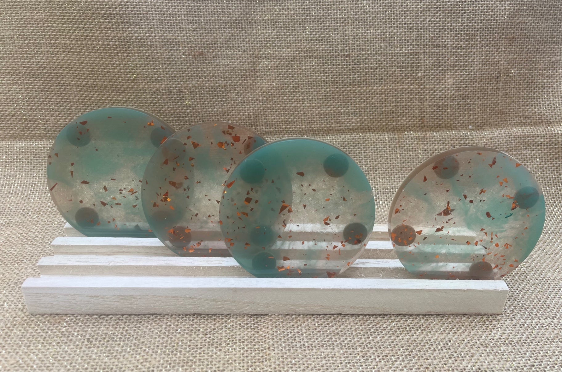 Grounded Elegance – Blue, Green & Copper Resin Coasters