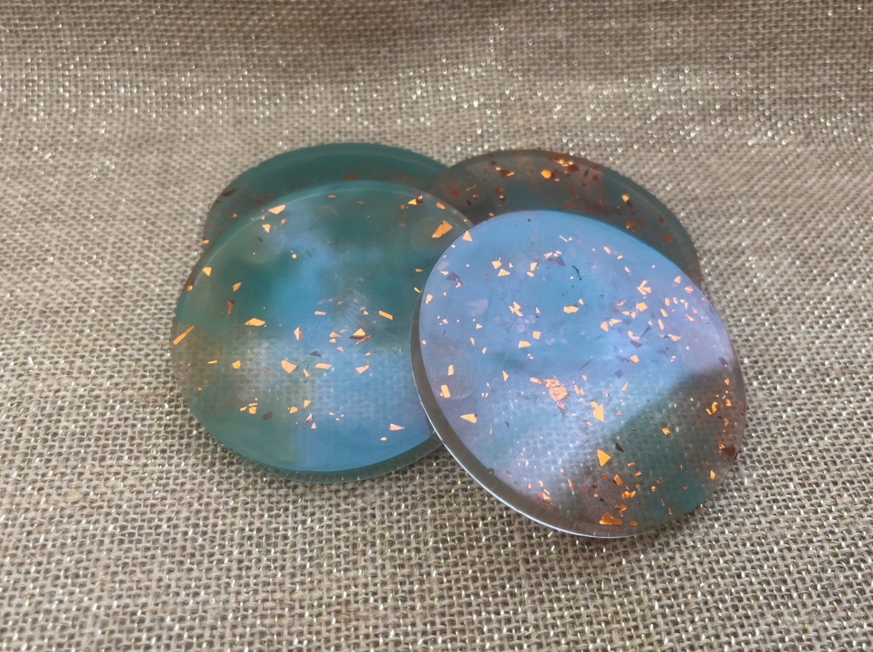 Grounded Elegance – Blue, Green & Copper Resin Coasters