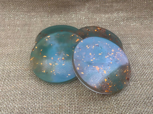 Grounded Elegance – Blue, Green & Copper Resin Coasters