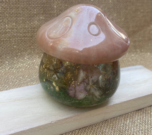 Whimsical Resin Mushroom Container with Botanical Accent