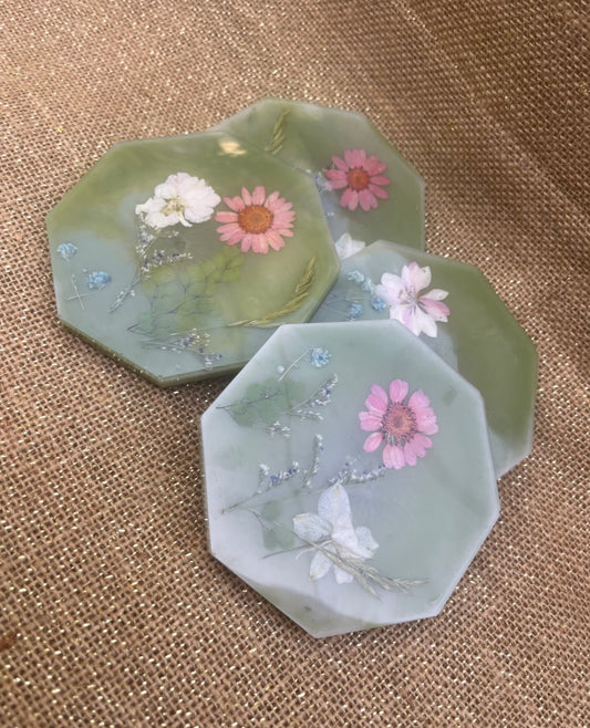 Botanical Sage Green Resin Octagon Coasters