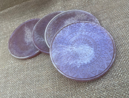 Elegant Mandala Resin Coaster with Purple and Cream Accents