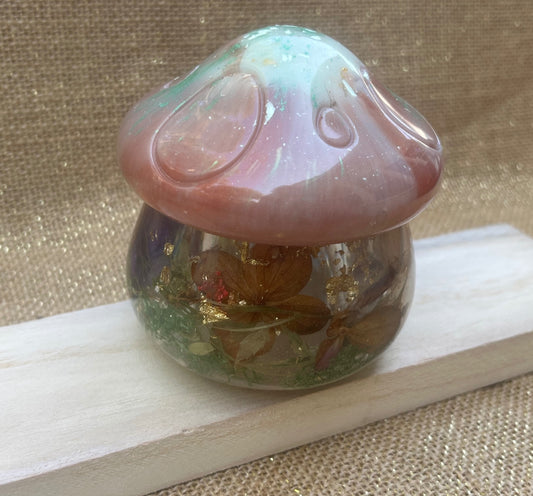 Whimsical Resin Mushroom Container with Botanical Accent