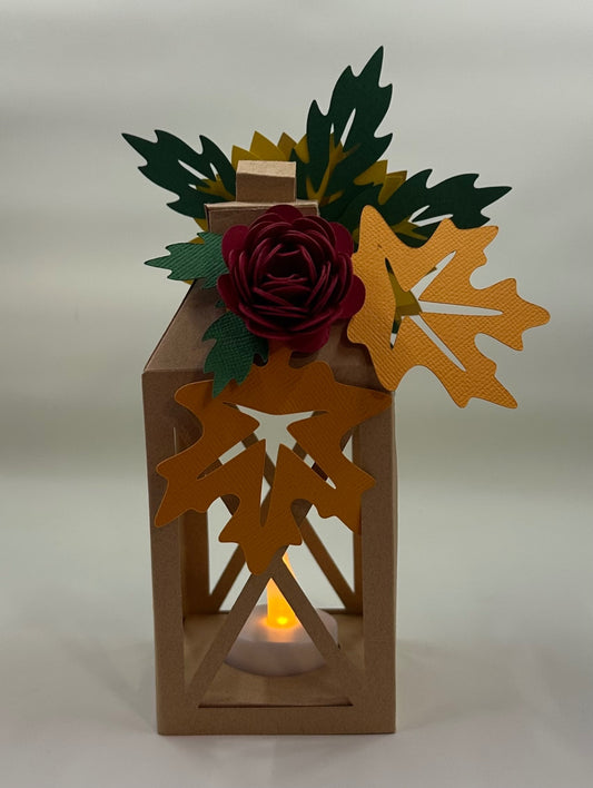 Small Fall Floral Paper Lantern with Battery Operated Tealight