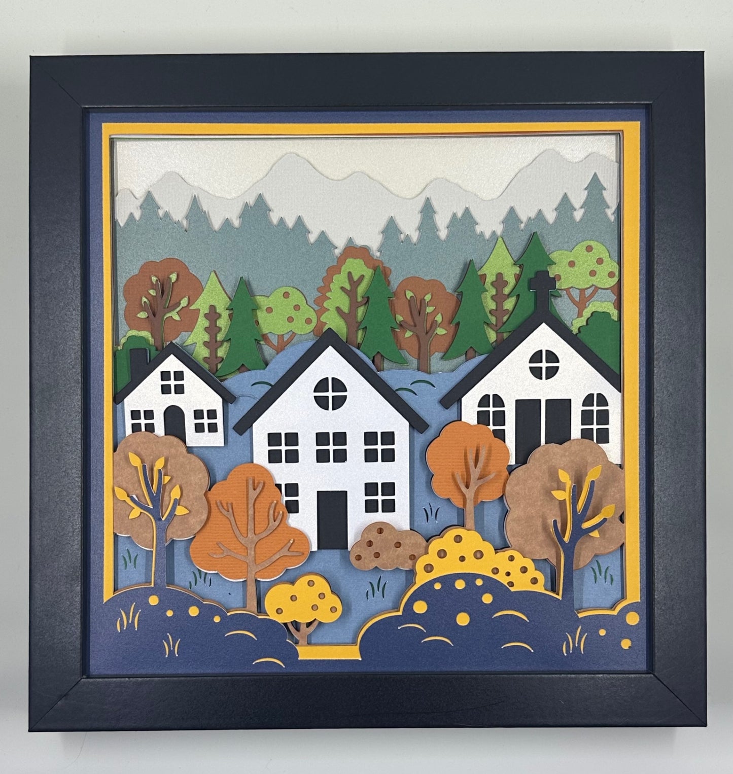 Fall Village Layered Paper Shadowbox