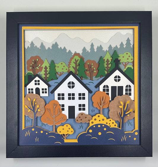 Fall Village Layered Paper Shadowbox