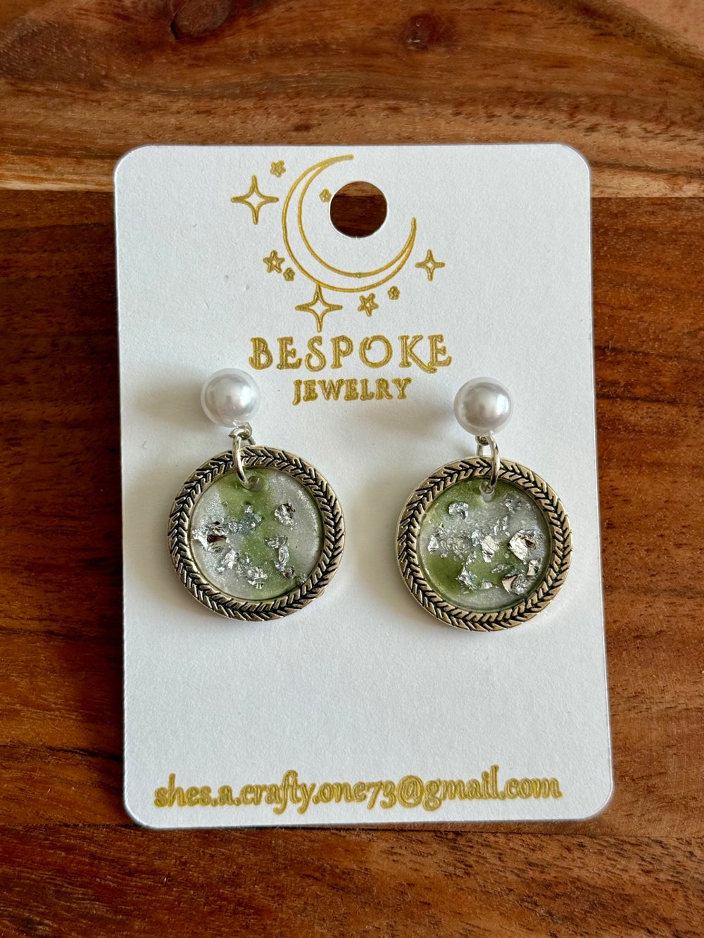 025 - Silver Foil Green Round Polymer Clay Earrings