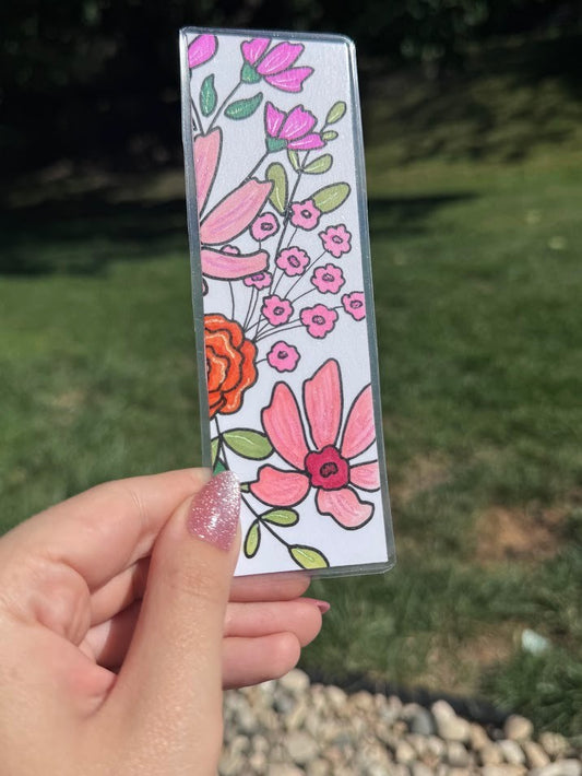 Hand-Drawn Floral Bookmark – Pink Tones & Handmade