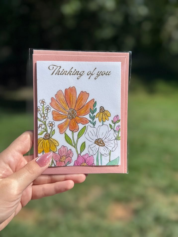 Thinking of You Floral Card – Colorful Floral Design – Handmade