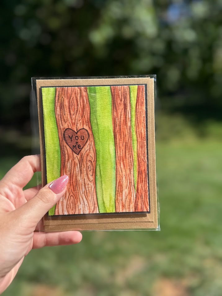 You + Me Love Card – Tree Carving – Handmade