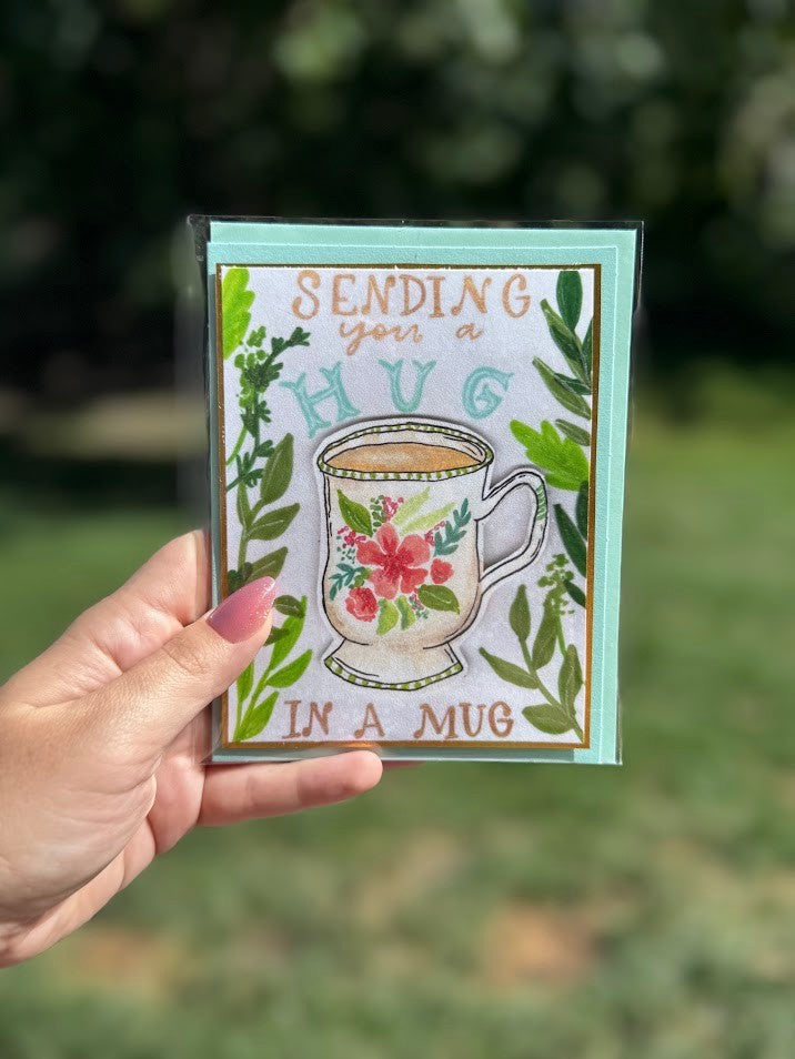 Thinking of You Card – Whimsy Hug in a Mug – Handmade