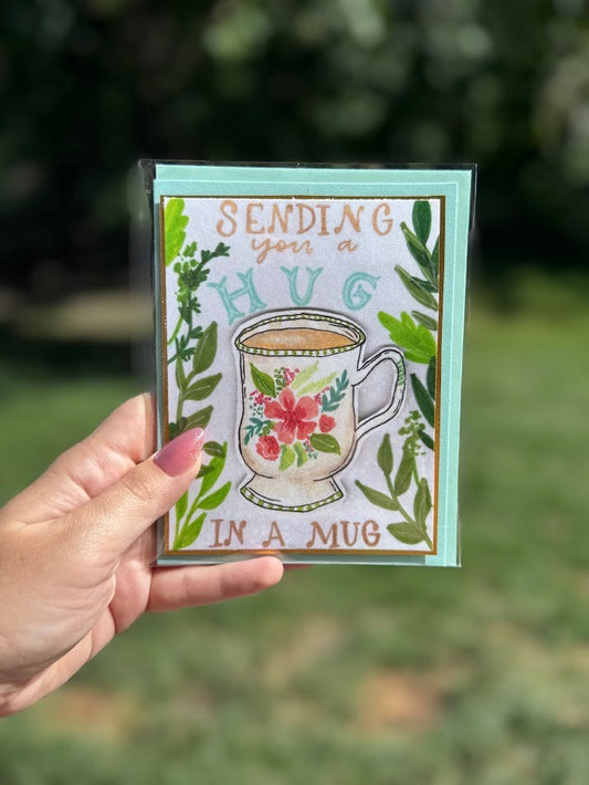 Thinking of You Card – Whimsy Hug in a Mug – Handmade