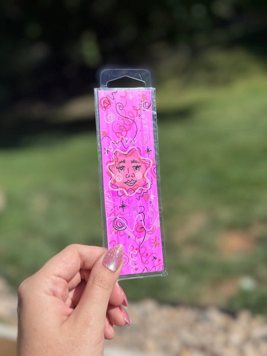 Celestial Dream Face Bookmark – Pink Abstract – Hand-Drawn