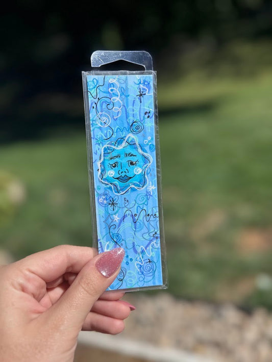 Celestial Dream Face Bookmark – Blue Abstract – Hand-Drawn