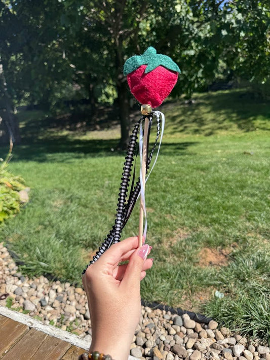 Strawberry Fairy Wand – Felt Design with Ribbons & Bells - Handmade
