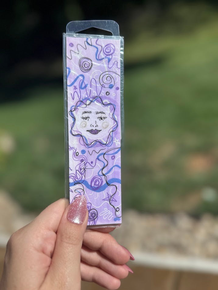Celestial Dream Face Bookmark – Purple Abstract – Hand-Drawn