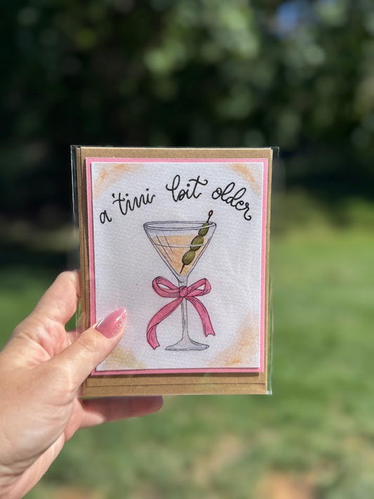 Tini Bit Older Birthday Card – Charming Cocktail Pink – Handmade